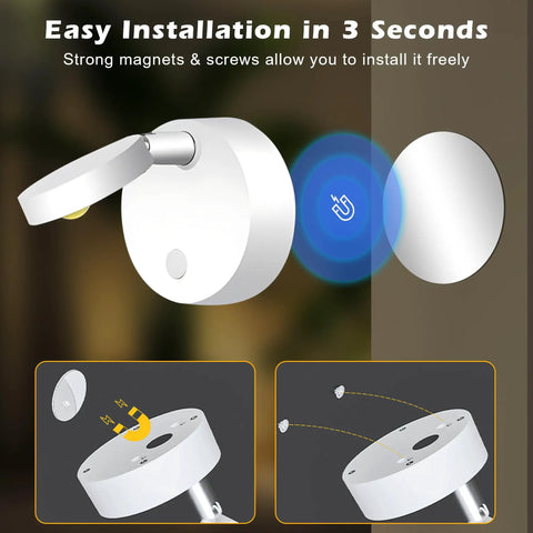 Image of 2 Pack Rechargeable LED Spotlight Kit with magnetic mount for easy installation showing a rotatable head.