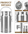 Beast Mode 20L Stainless Steel Beverage Dispenser with Faucet, silicone sealing ring, locking buckle, and sturdy handle details.