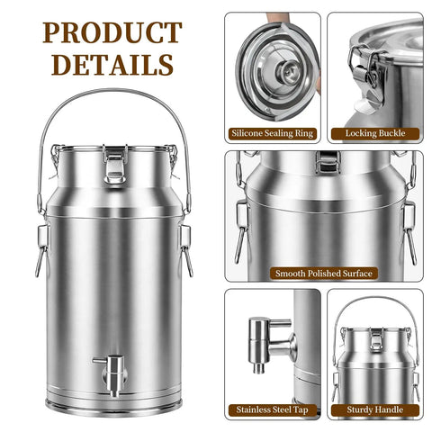 Beast Mode 20L Stainless Steel Beverage Dispenser with Faucet, silicone sealing ring, locking buckle, and sturdy handle details.
