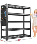 Heavy Duty Garage Shelving Unit 2500 Lbs Total Load, 5 Tier Metal Shelves With Tool Storage Bag, 38 x 66 x 15.7 in