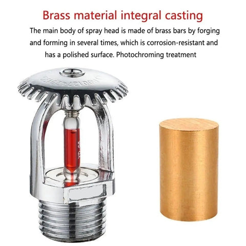 Heavy Duty Bronze Pendent Fire Sprinkler Head With Dang Good Temp Ratings Standard One Half Inch Hookup Built Tough For Gyms And Commercial Spots Knockout Safety Gear, featuring polished brass with red glass bulb.