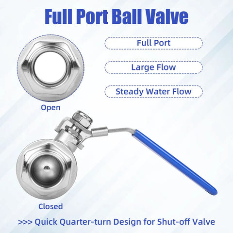 4 Pack Full Port Ball Valve One Half Inch NPT Male To Female 304 Stainless Steel Heavy Duty Shut Off Valve with Locking Device open and closed view