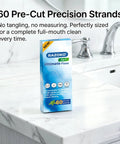 3 In 1 Floss For Braces And Bridges With 120 Pre Cut Strands, Easy Glide Precision Clean featured on bathroom counter.