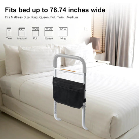Bed Assist Rail For Seniors, Adjustable With Foam Padded Handle, Non Slip Under Mattress Base, Fixing Strap, Fits Twin Full Queen King