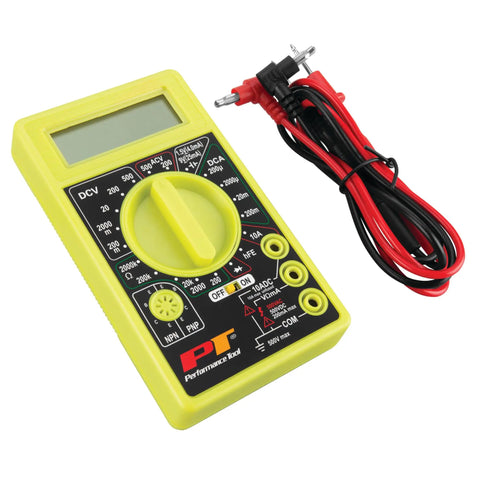 Digital Multimeter Tester 2000 Counts With AC DC Voltmeter Ohm Volt Amp Meter For Home And Auto Use DIY Friendly Measures Voltage And DC Current Auto Zero Adjust 9V Battery Included, shown with black and red test leads.
