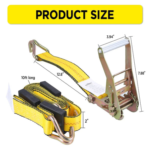 Beefed Up Heavy Duty Vehicle Tie Down Kit With 10000 Lb Break Strength For Cars Trucks And UTVs Four 2 Inch By 10 Foot Ratchet Straps With Rubber Wheel Blocks