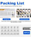 Pro Grade Electric Motor Carbon Brushes Set 40 Pcs By Size Ten Models Replacement Parts for power tools storage box
