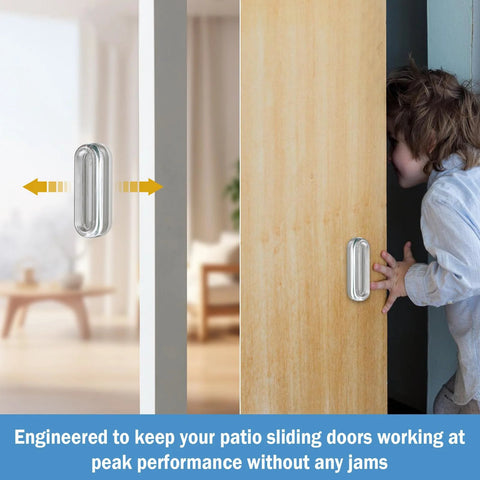 Four Pack Clear PU Self Adhesive Recessed Finger Pulls Oval Sliding Door Handles installed on sliding wooden door