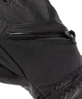 Close-up of zipper detail on X Cell Under Gloves For Men Waterproof Breathable Insulated All Weather Winter Snow Leather Shield Gloves With Handy Heat Pocket Triplex Insulation Black Size Small.