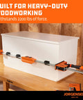 Parallel Clamp Extender For Cabinet Master Clamps, Beefy Aluminum Connector, 2200 Lb Capacity in use on white cabinet