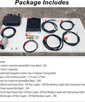 Universal 12V Under Dash Air Conditioner With Snappy Chill And Cozy Heat 10000 BTU components layout including evaporator, compressor, and hoses.