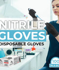 Black Nitrile Gloves Powder Free 4 Mil Medium, Durable Disposable Gloves For Industrial And Home Use shown in lab setting