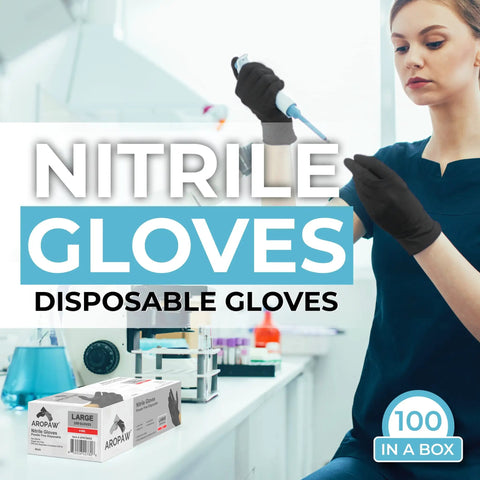 Black Nitrile Gloves Powder Free 4 Mil Medium, Durable Disposable Gloves For Industrial And Home Use shown in lab setting