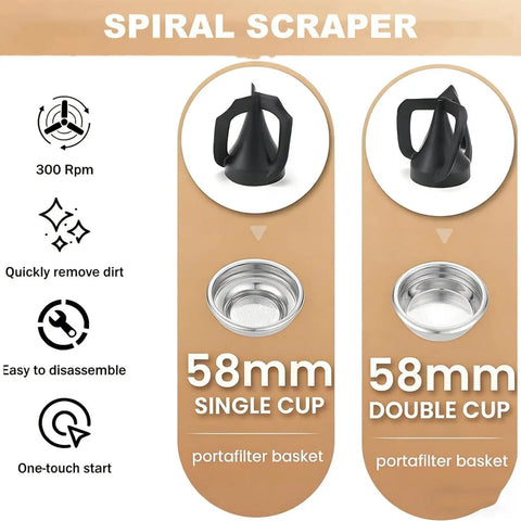 Electric Coffee Knock Box And Portafilter Cleaner With Dual Brush Heads, Automatic Filter Holder Scrubber, 58mm single and double cup portafilter baskets