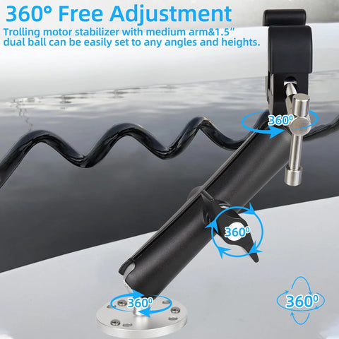 Heavy Duty Trolling Motor Stabilizer Mount For 2-Inch Bar Fits Terrova Riptide Terrova Ulterra PowerDrive shown at 360-degree angle.