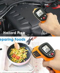 Non Contact Infrared Thermometer For Home Cooks And Shop Floor Pros With LCD Display Switchable Celsius Fahrenheit Temperature Range From Minus 58 Fahrenheit To 1022 Fahrenheit Backlit Screen Data Hold Low Battery Indicator Auto Off, handheld over engine and pan