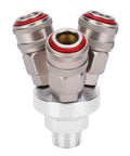 3 Way Connector Chrome Plated Pneumatic Component With Self-Locking One-Hand Quick Coupler, heavy-duty carbon steel, G1/2in thread