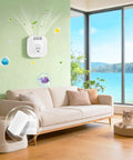 Room with Heavy Duty Cat Litter Odor Eliminator With Ozone Purifier For Pets No Joke 99 Percent Odor Removal mounted on wall.