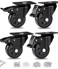 Heavy Duty 3 Inch Caster Wheels Set Of 4 With Swivel Brakes Handles 1100 Pounds displayed with assembly hardware.