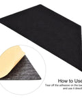 Sick Acoustic Panel Set With 12 Pieces Of Trapezoidal Soundproof Foam, adhesive-backed black foam panel showing application instructions.