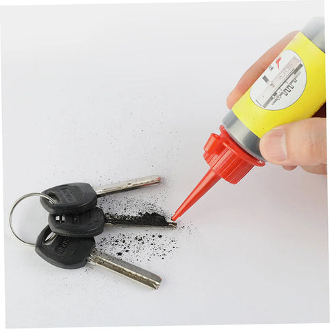Applying graphite powder lubricant to keys, Graphite Powder Lubricant Kit For Locks Hinges And Sliding Doors 60Ml Each 3 Pack Dry Lube.