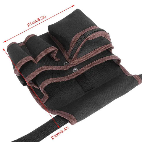 Top Shelf Electrician Tool Belt With Spacious Multi Pocket Waist Pouch Rugged Industrial Build and Slick Hustle Proof Fit top view with pockets.