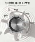 LunaFro Art Rechargeable Handheld Milk Frother With No Steam Wand Stepless Speed Control dial showing RPM settings for precision.