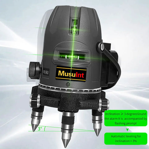Five Line Laser Level With 360 Self Leveling, Green Beam, 360 Degree Rotating Base, Li-ion Battery, Burst Flash Mode, Plumb Point
