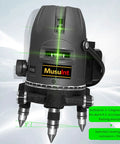 Green Laser Level With 5 Line Projection And 360 Degree Self Leveling Ultra Bright Outdoor Alignment Tool With Five Beam Spots Rotating Digital Lithium Ion Battery High Capacity For Precise Layout mounted on tripod with green cross lines