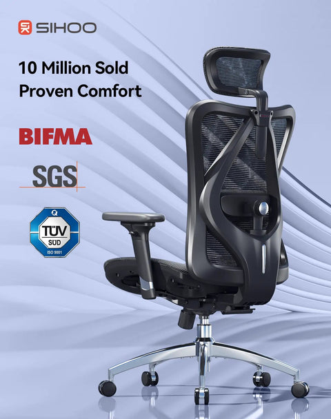 M57 Ergonomic Mesh Office Chair With High Back 3D Armrests Lumbar Support Adjustable Headrest And Tilt Ultra Comfy Black rear view