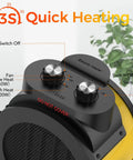 Top view of Indoor Space Heater 1500W PTC Ceramic with control knobs, close-up of adjustable angle for rapid heating.