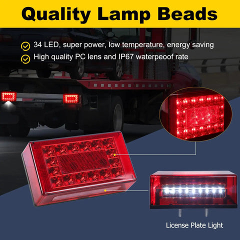 Close-up of 6 Inch Boat Trailer Lights Kit Submersible LED Rectangle Stop Turn Tail Lights with waterproof features displayed