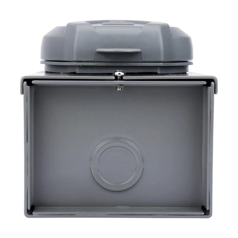 Front view of Plug And Play 50 Amp Generator Inlet Box With NEMA SS2-50P, weatherproof outdoor inlet, 3R enclosure, ETL listed