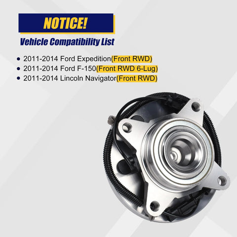Wheel Bearing And Hub Assembly 515143 For Ford Expedition F150 Lincoln Navigator 2011 To 2014 Front RWD 6 Lug With ABS