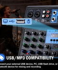 4 Channel Mixer With Bluetooth USB Recording And 48V Phantom Power For Studio And Live Sound Perfect For DJs Karaoke