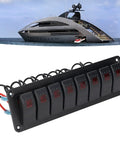 Eight Gang Rocker Switch Panel With LED Backlit On Off And Overload Protection For Car RV Bus Marine Boat, 8 Individual Switches