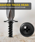 Heavy Duty Phillips Truss Head Wood Screws, 8 By 5/8 Inch, Black Self Tapping Fasteners for Furniture showing modified truss head design.