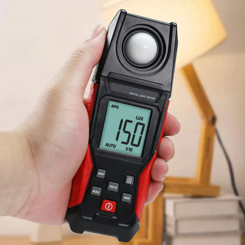 Digital Illuminance Light Meter With Backlight Lux Meter For Indoor Outdoor Use, Measures 0.1 To 200000 Lux And 0.01 To 20000 FC, Go-To Gear For Plants, Film Photography, And Lighting Setup, handheld red-black digital meter