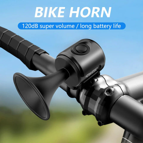 120dB Electric Bike Horn Bell, Compact Lightweight Waterproof IPX4, Quick Install For Adults Kids Bikes And Tricycles, Loud As Heck Safety Alert That Grabs Attention On City Streets, Red, mounted on handlebars