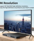 Top Tier 16 Port Rack Mount KVM Console With Crisp Audio Output And Lightning Fast Hotkey Routing For No Sweat Server Management Using Just One Keyboard And Main Display Screen with a 4K display showing city skyline.