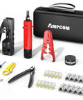9-in-1 Ethernet Crimping Tool Kit With Pass-Through RJ45 And RJ11, toolkit and accessories including punch-down tool, wire stripper, in case