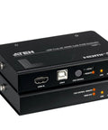 No Sweat Setup 4K Hdmi Cat6 Kvm Extender with USB ports and indicators for video and audio control.