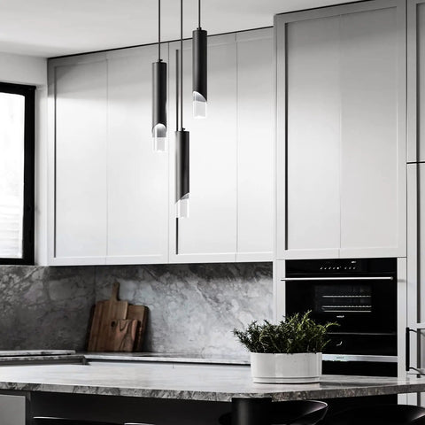 Modern Black Pendant Light Fixture With Dimmable LED Three Light Kit For Kitchen Island And Dining Room