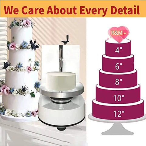 Automatic Birthday Cake Smoothing Coating Machine For 4 To 12 Inch Cakes With LCD Display next to tiered cake size guide