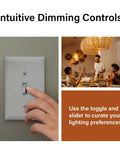 Top Shelf Buttery Smooth Toggle LED Dimmer Light Switch Featuring Advanced Flicker Free Tech Up To 150 Watts For Hassle Free Home Lighting Control In Clean Black One Pack with user adjusting controls.