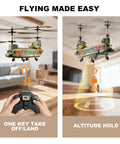 Remote Control Helicopter For Kids And Military Fans With Altitude Hold And One Key Takeoff And Landing LED Lights indoors