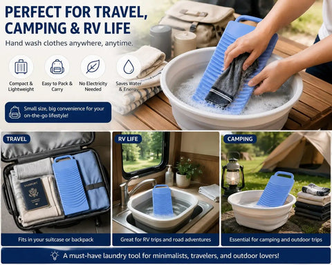 Heavy Duty Japanese Plastic Washboard For Laundry Scrubbing Portable Hand Wash Board Hella Tough For Socks Underwear Baby Gear Durable Textured Surface Removes Dirt Fast Perfect For Travel And Camping Adventures in use for quick laundry.