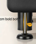 Close-up of adjustable 1cm bolt on round black 20cm metal furniture leg for coffee tables, desks, and nightstands