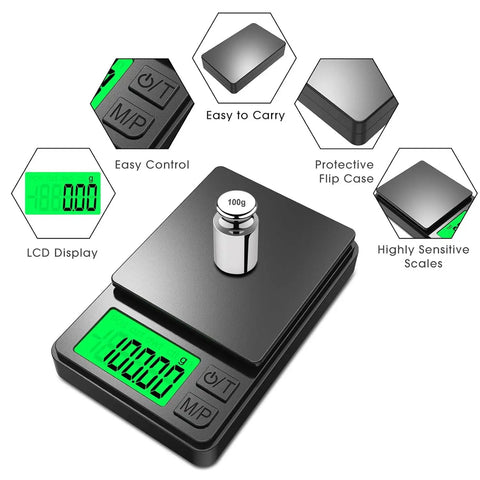 Portable Precision Pocket Scale 1000g X 0.01g For Jewelry, Food, Coffee And Kitchen Use With Backlit LCD Display No Battery Silver Finish