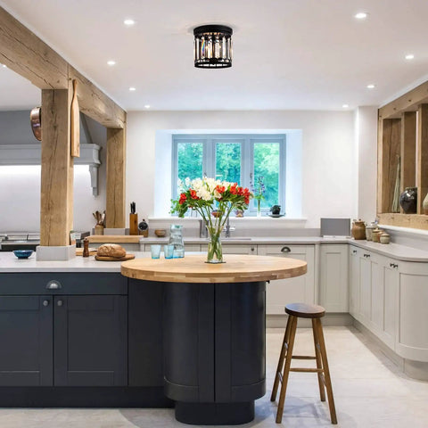 Elegant Crystal Flush Mount Chandelier With K9 Crystal, 3 Light Modern Close-To-Ceiling Fixture In Black, Ideal For Kitchen Hallway Dining Living Room, E12 Base, Ultra Sleek Glam Lighting, Easy Install